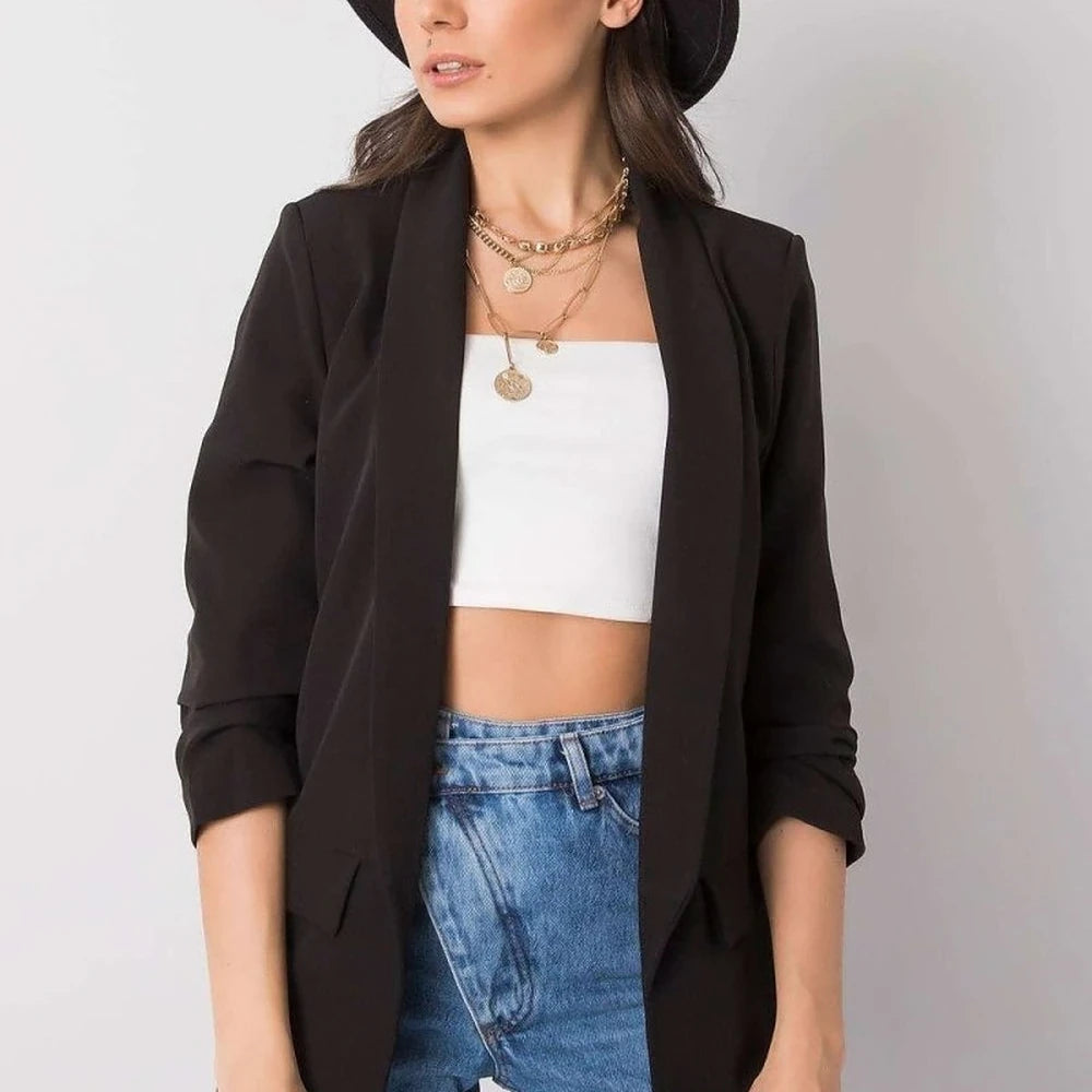 3/4 Sleeve Unbuttoned Jacket with Lining