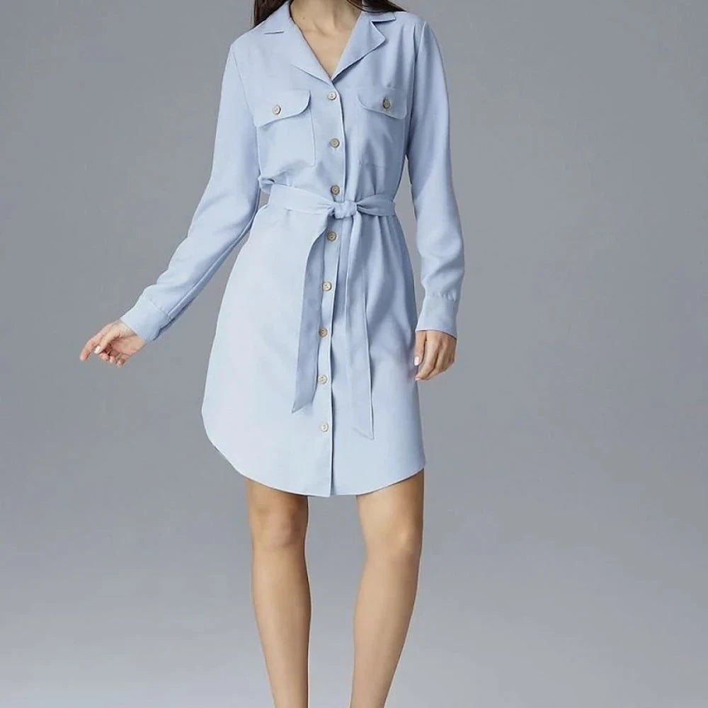 Shirt Dress with Tie Belt - Blue
