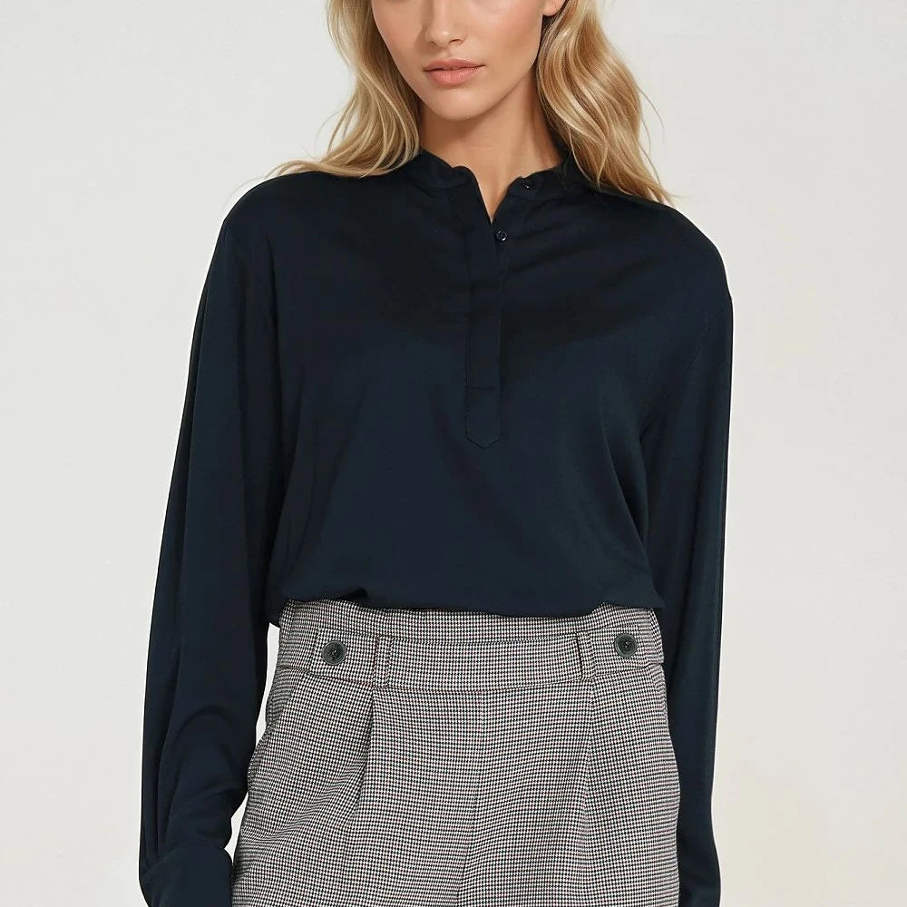 Viscose Oversized Blouse with Polo Neck