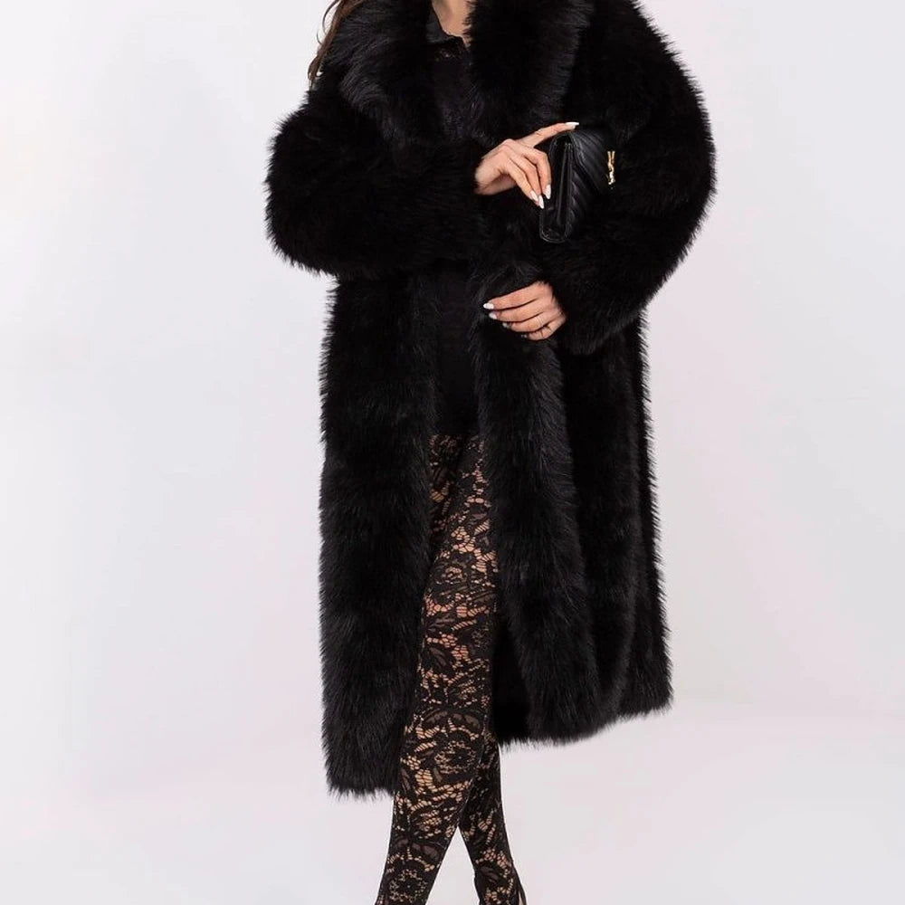Brown Long Fur Coat with Snap Closure