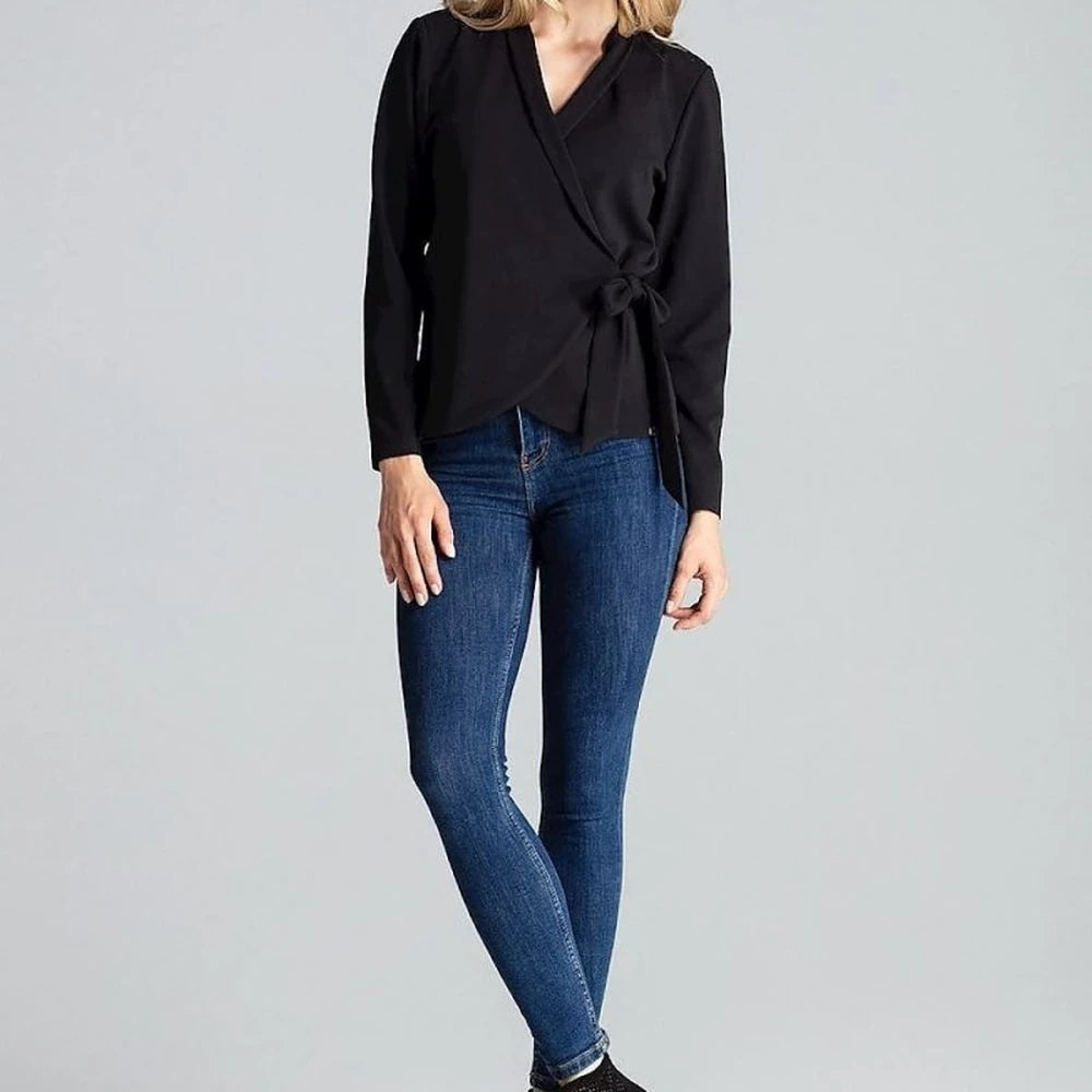 Red Tie Waist Blouse with Long Sleeves