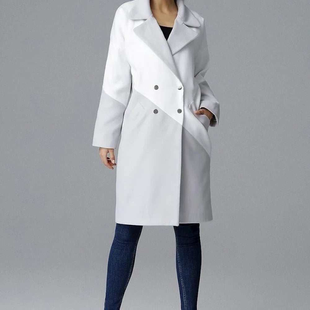 Two-Tone Coat with Turn-Up Collar