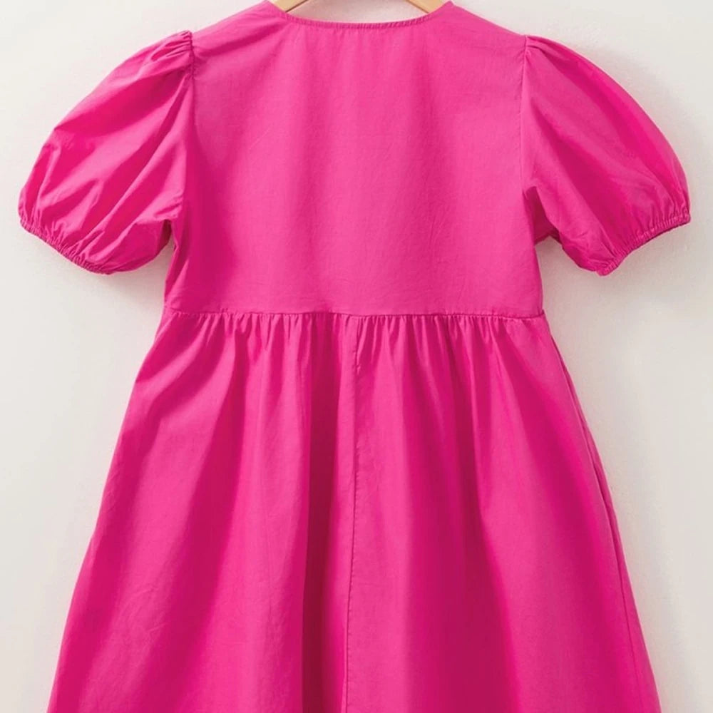 Puff Sleeve Tie Front Mini Dress