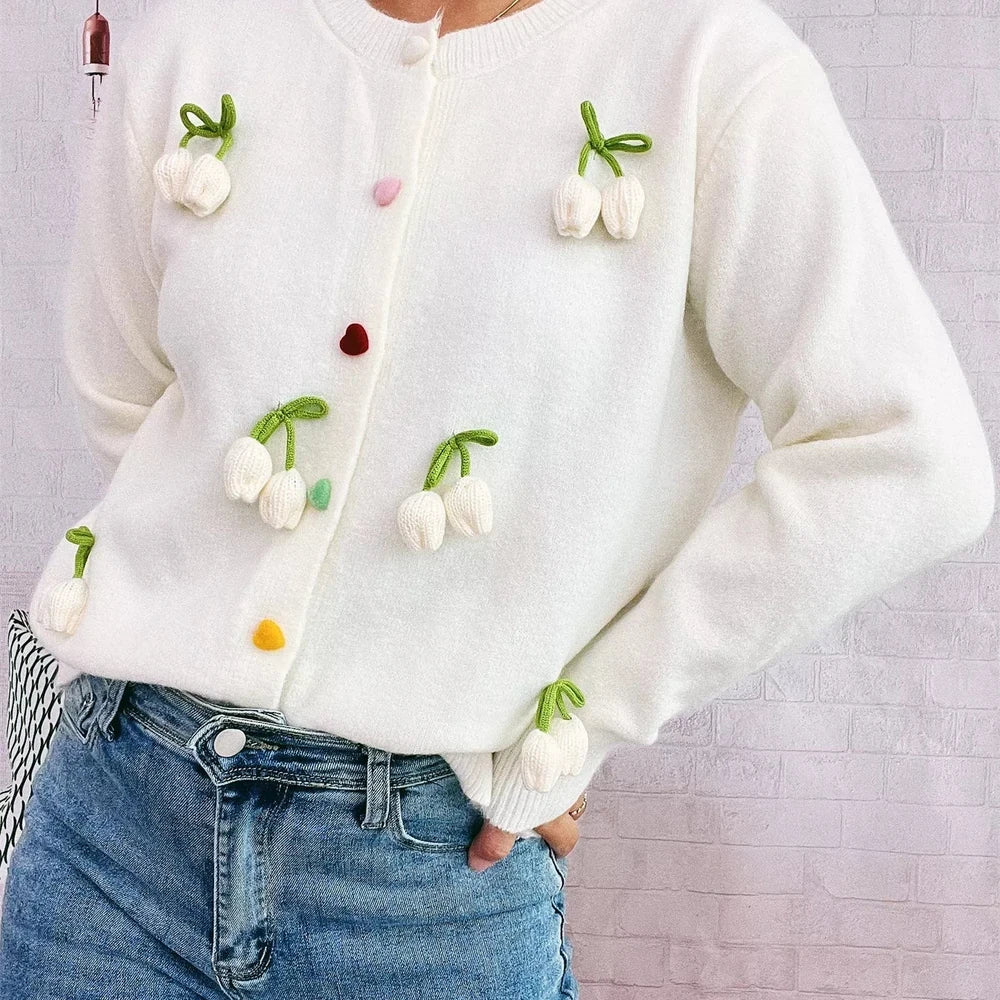 Flower Button Up Long Sleeve Cardigan