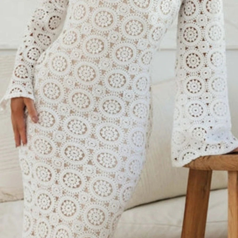 Lace Backless Flare Sleeve Formal Dress