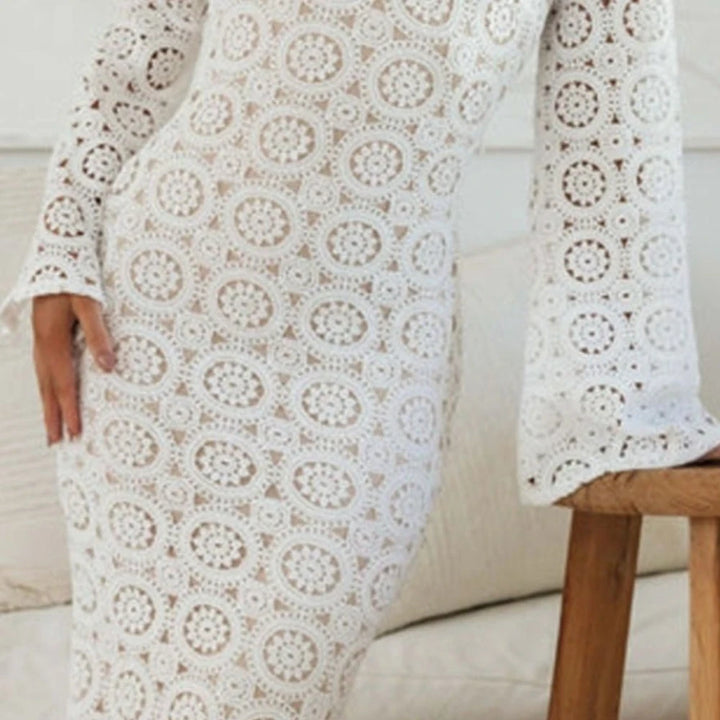 Lace Backless Flare Sleeve Formal Dress