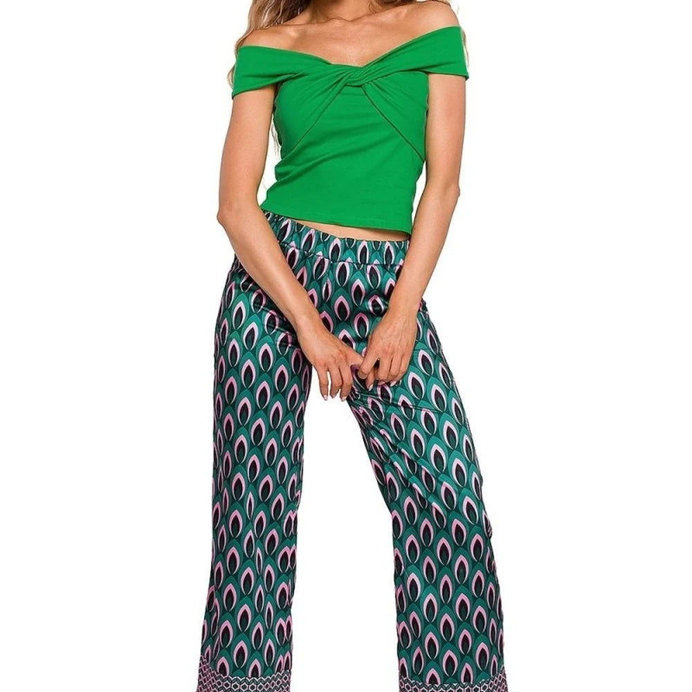 Green Cotton Blouse - Off-Shoulder Top