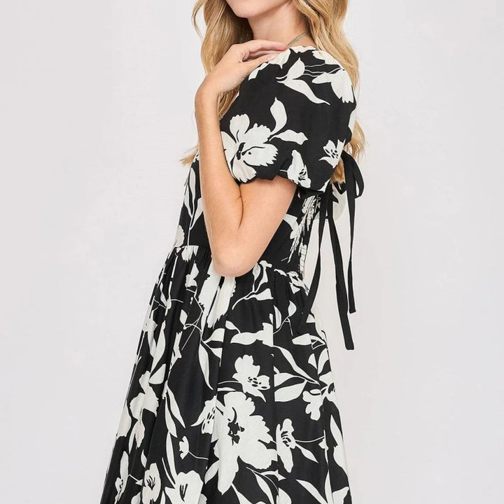 Floral Babydoll Dress with Tie Belt - Plus Size