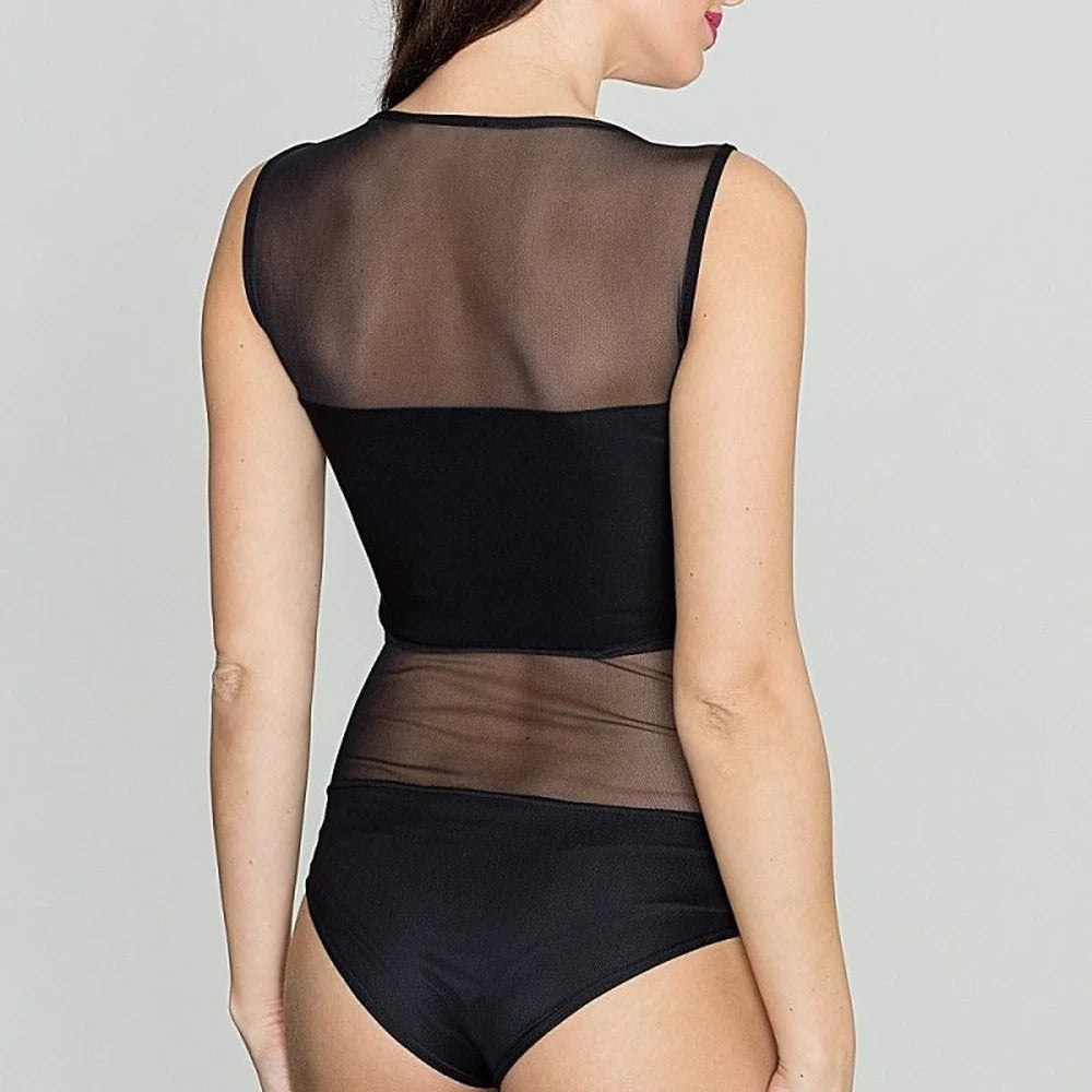 Women's Transparent Bodysuit Blouse in Spandex Blend