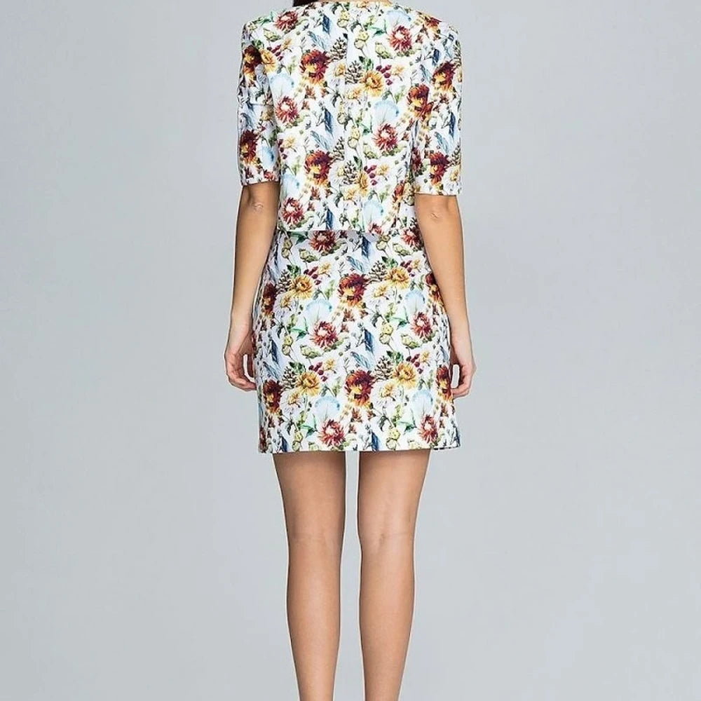 Floral Print Skirt and 3/4 Sleeve Jacket Set