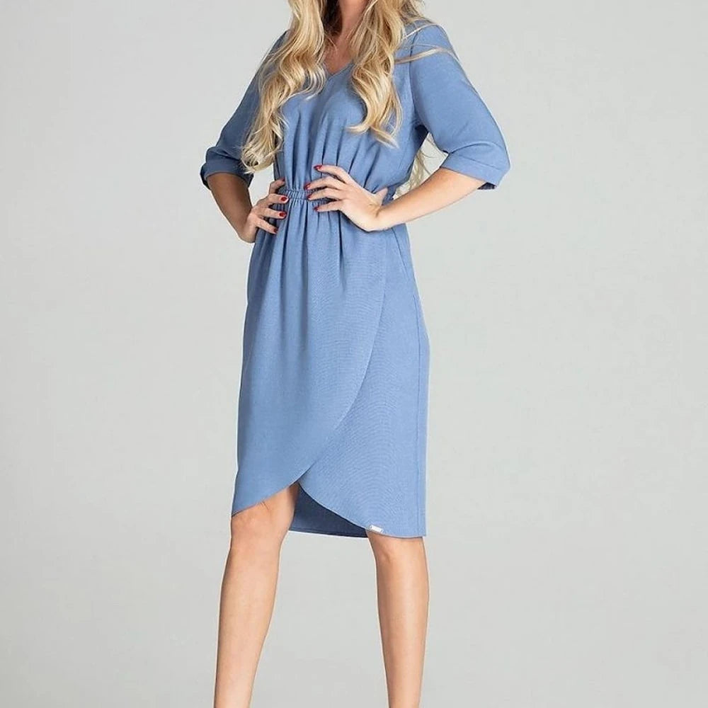 Checkered Midi Dress with 3/4 Sleeves