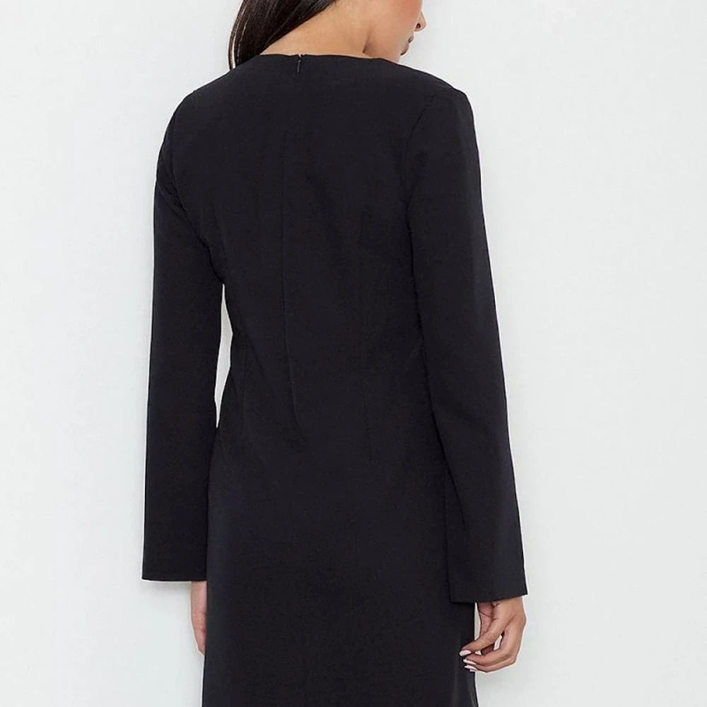 Pointed Neckline Slit Sleeve Dress