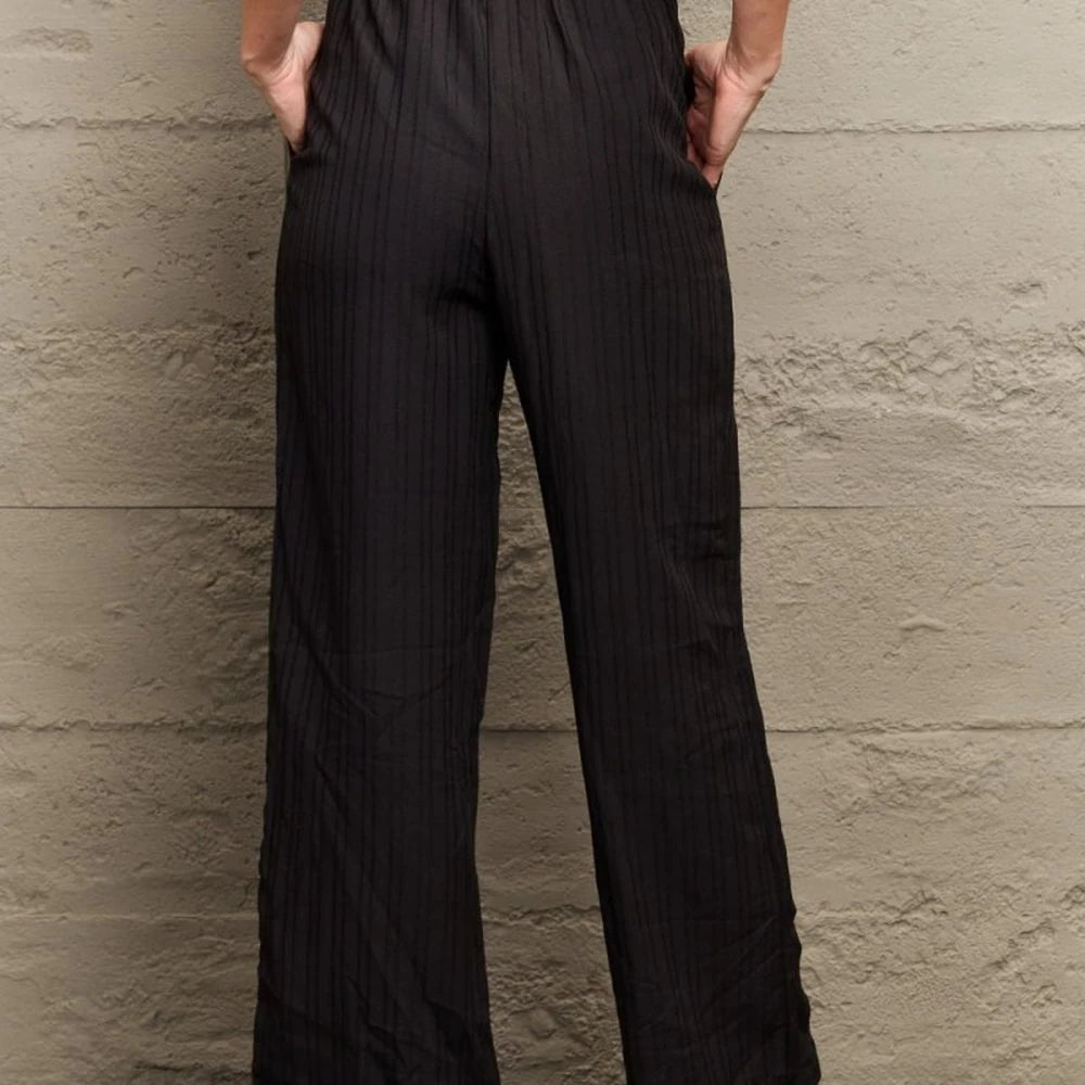 Solid Tie Waist Long Pants