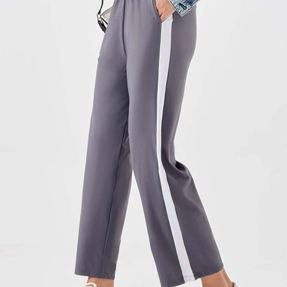 Solid Seam Detail Sporty Long Pants