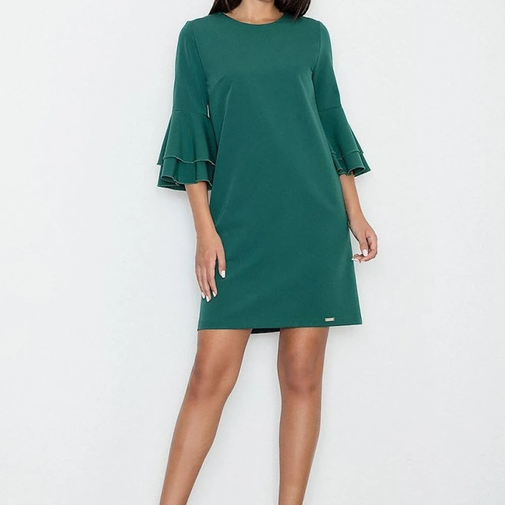 Elegant Frilled Sleeve Dress - Black