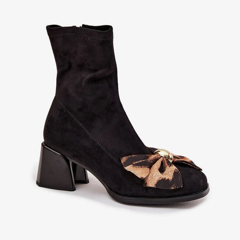 Women's Black Suede Block Heel Ankle Boots