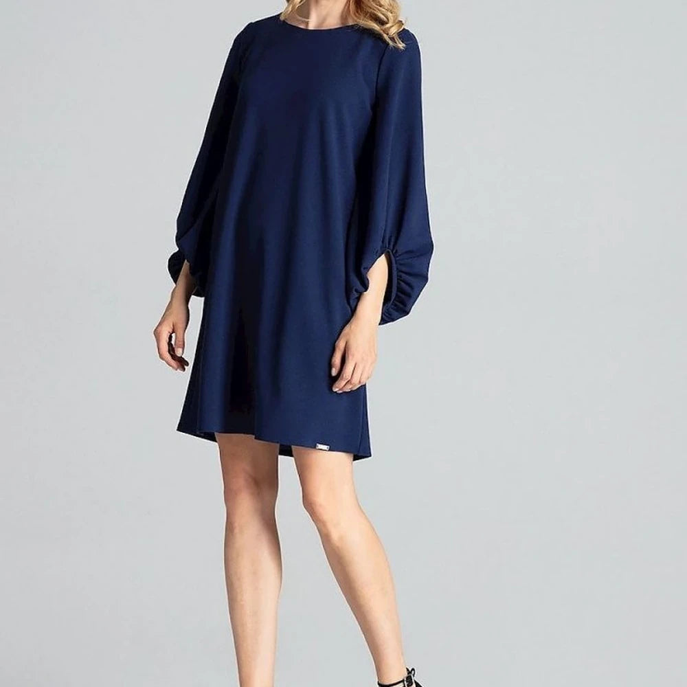 Navy Blue Trapeze Midi Dress