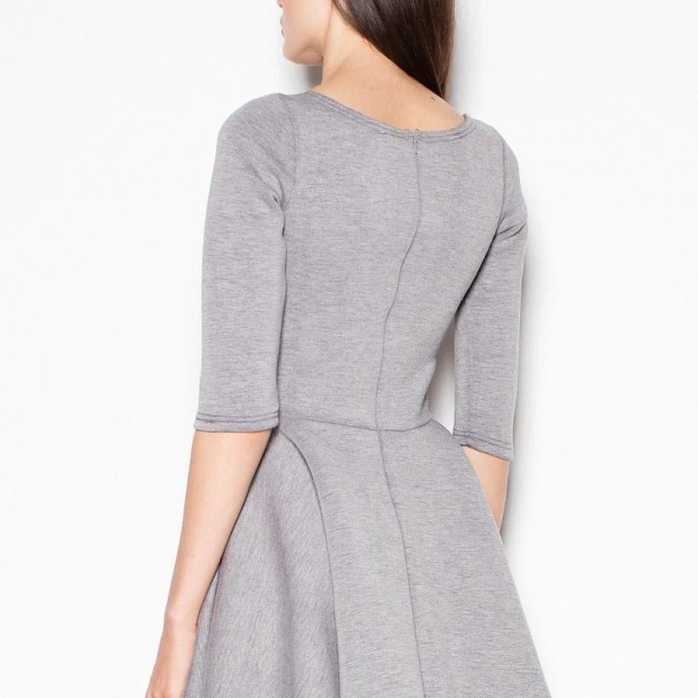 Flared Hem Cocktail Dress with 3/4 Sleeves