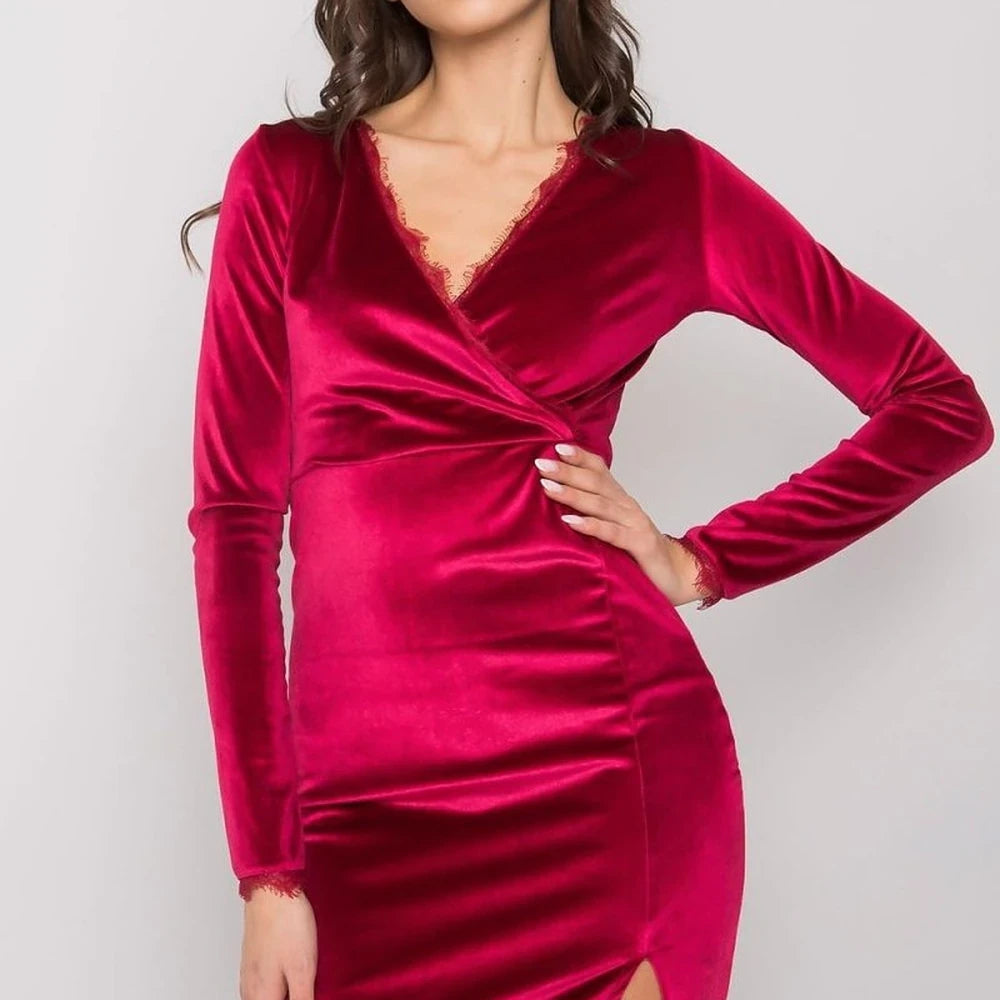 Black Velour Mini Dress with Slit