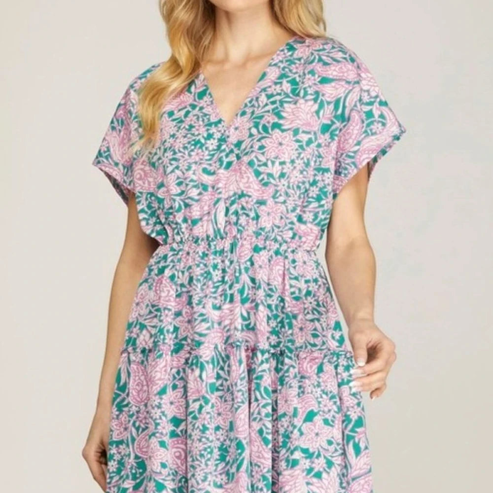 Plus Size Printed Surplice Mini Dress