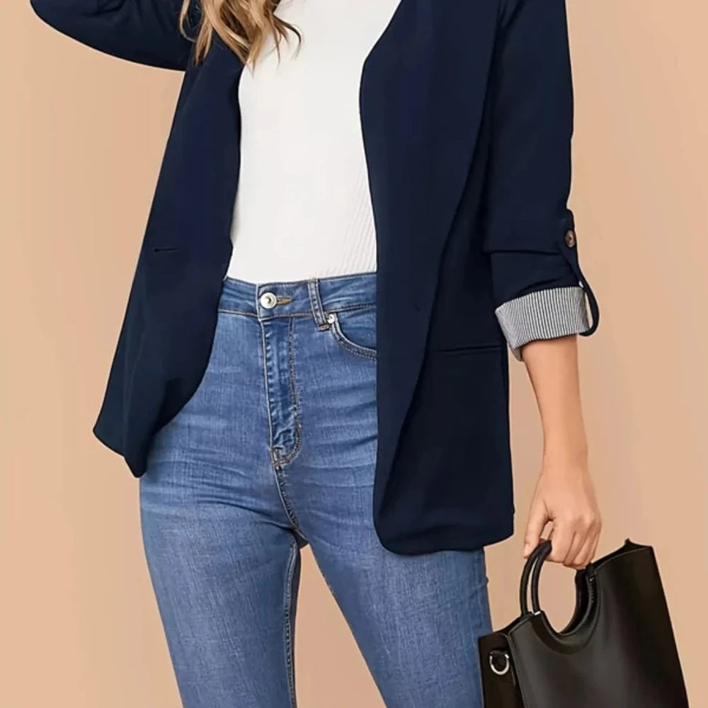 One Button Roll-Up Sleeve Blazer