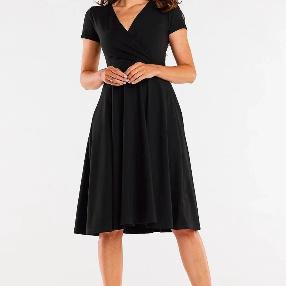 Midi Dress Envelope Neckline Short Sleeves