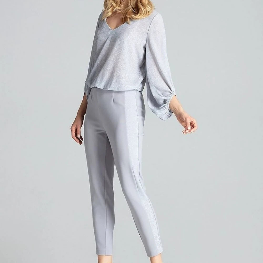 Women's Tapered Trousers with Brocade Stripes