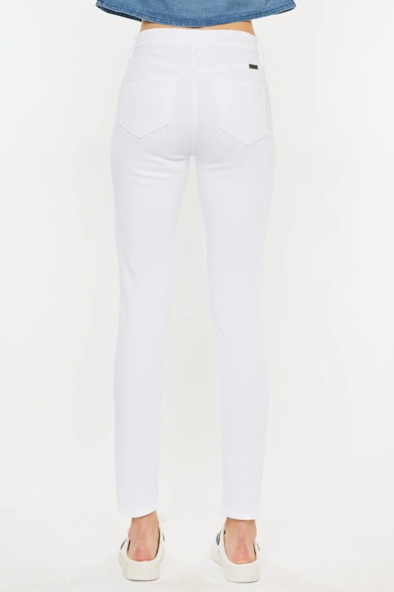 White denim jeans with a regular fit, showing the back view.