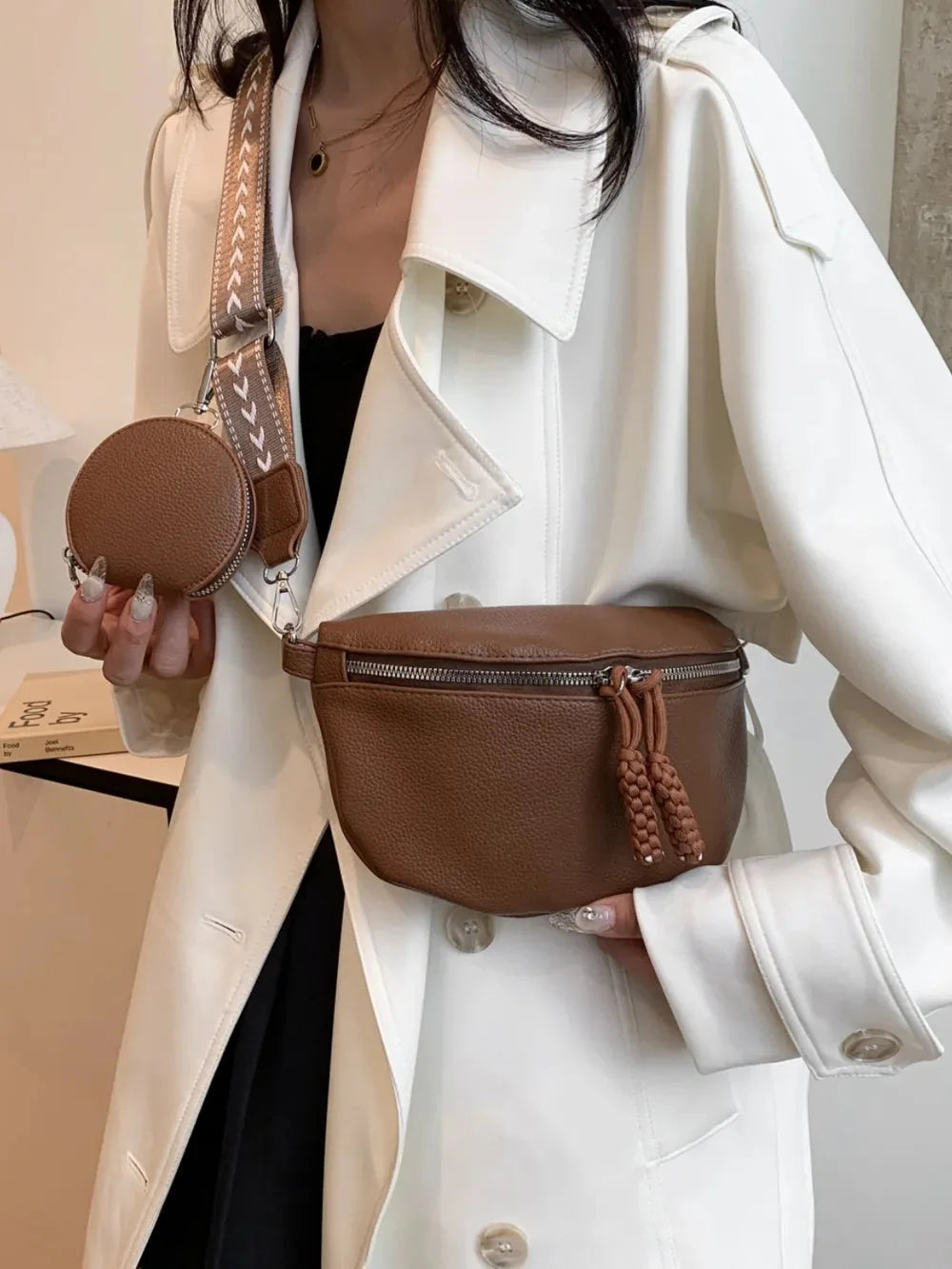 Brown PU Leather Crossbody Bag with Coin Purse
