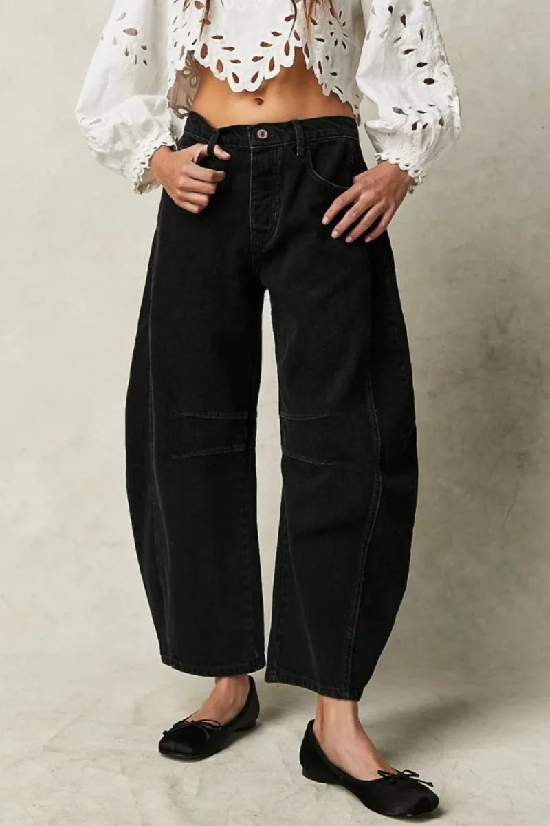 Leopard print wide leg jeans with pockets