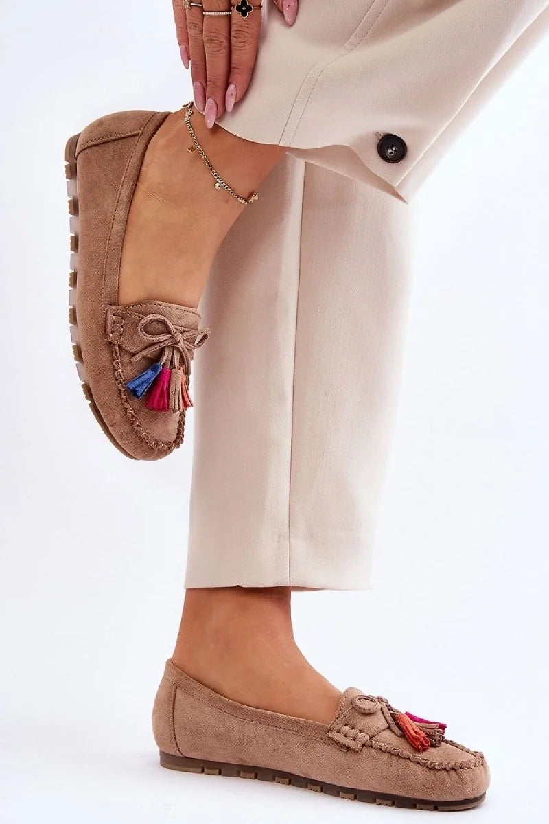 Eco-Suede Moccasins with Decorative Bow and Tassels