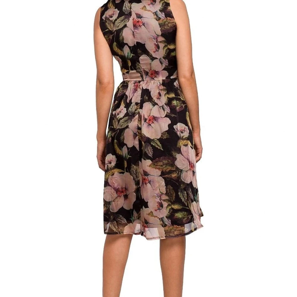 Floral Ribbed Chiffon Day Dress with Belt