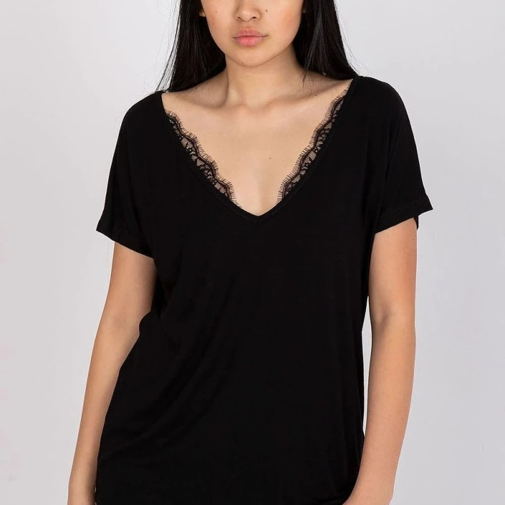 T-shirt with Lace Neckline