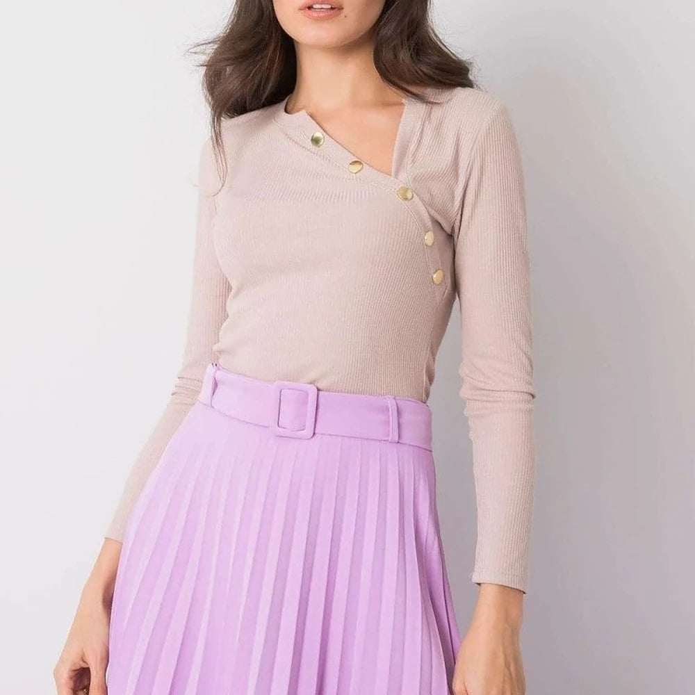 Asymmetrical Neckline Cotton Blend Blouse
