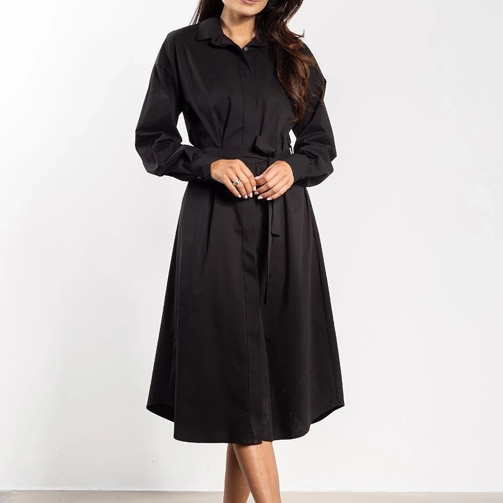 Midi Shirt Dress with Belt and Buttons