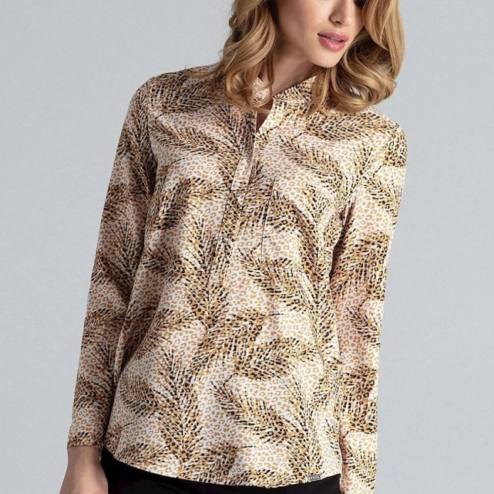 Long Sleeve Blouse with Stand-Up Collar