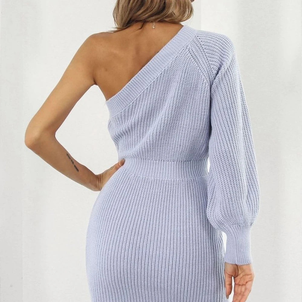 Lavender One Shoulder Sweater Dress