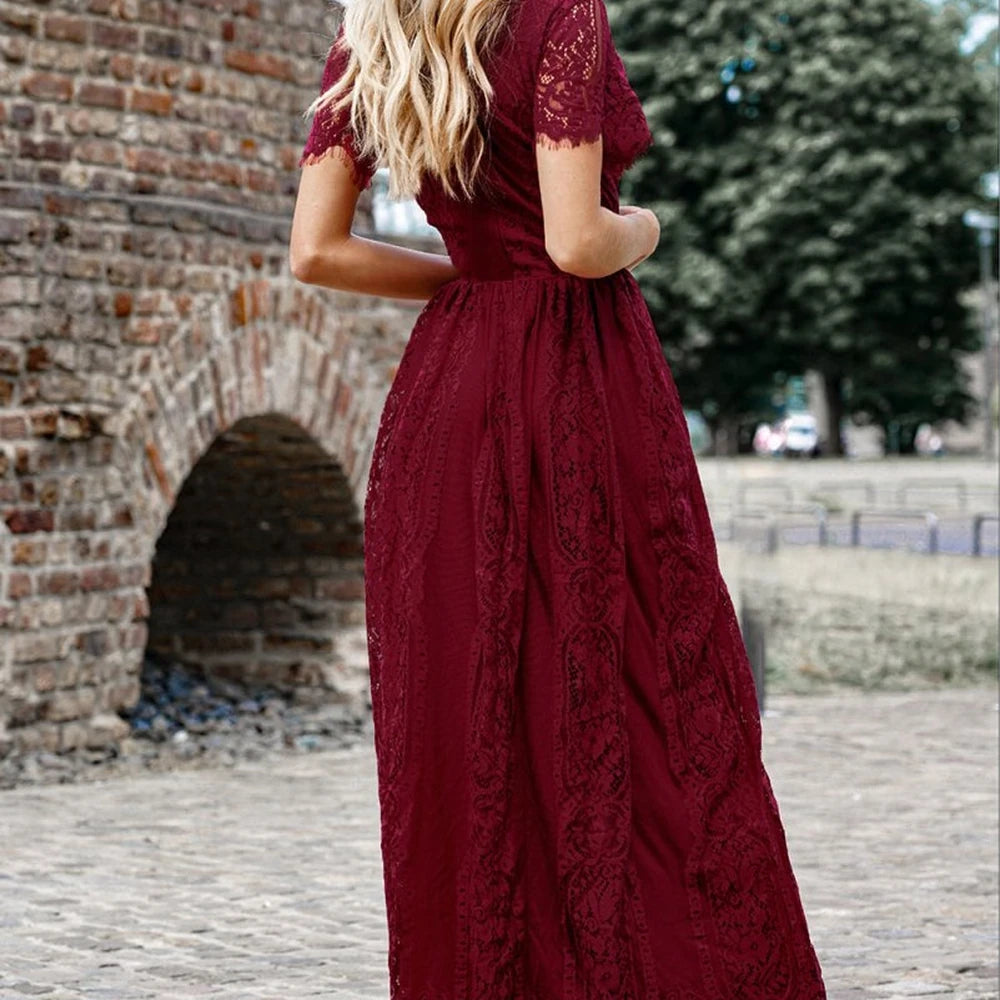 Scalloped Lace V-Neck Maxi Dress