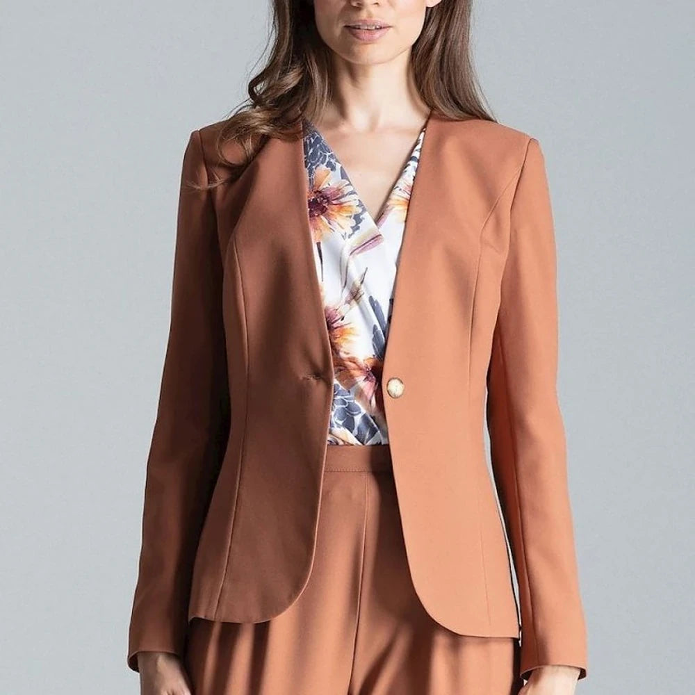 Patterned One-Button Jacket with No Lapels