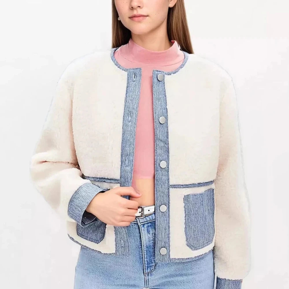 Contrast Trim Teddy Jacket
