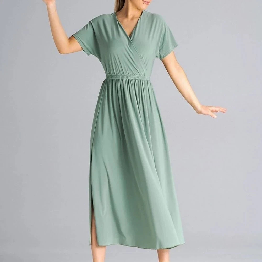 Flowy Overlapping Neckline Day Dress