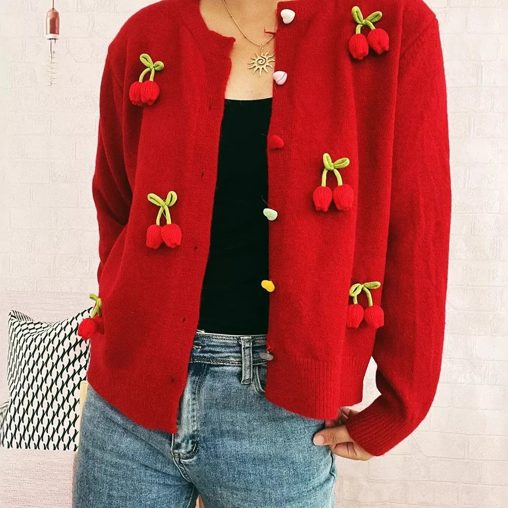 Flower Button Up Long Sleeve Cardigan