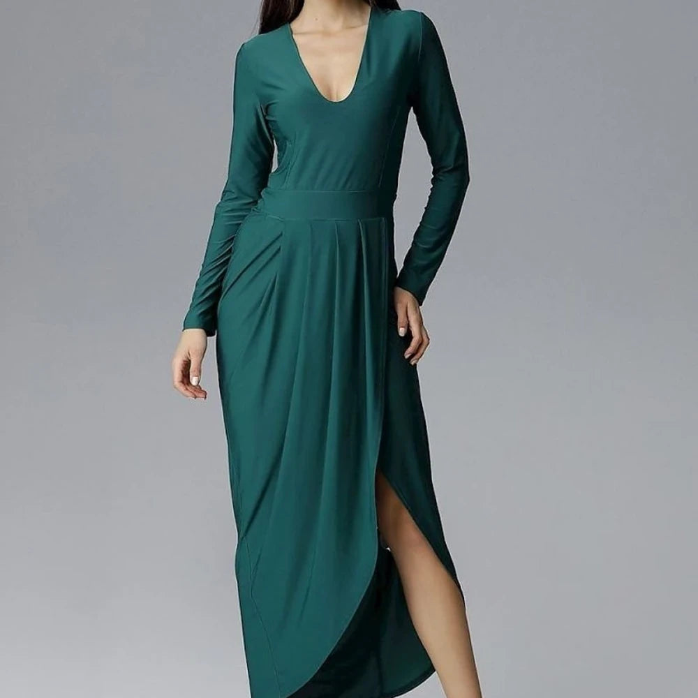 Elegant Long Sleeve Heart Neckline Dress