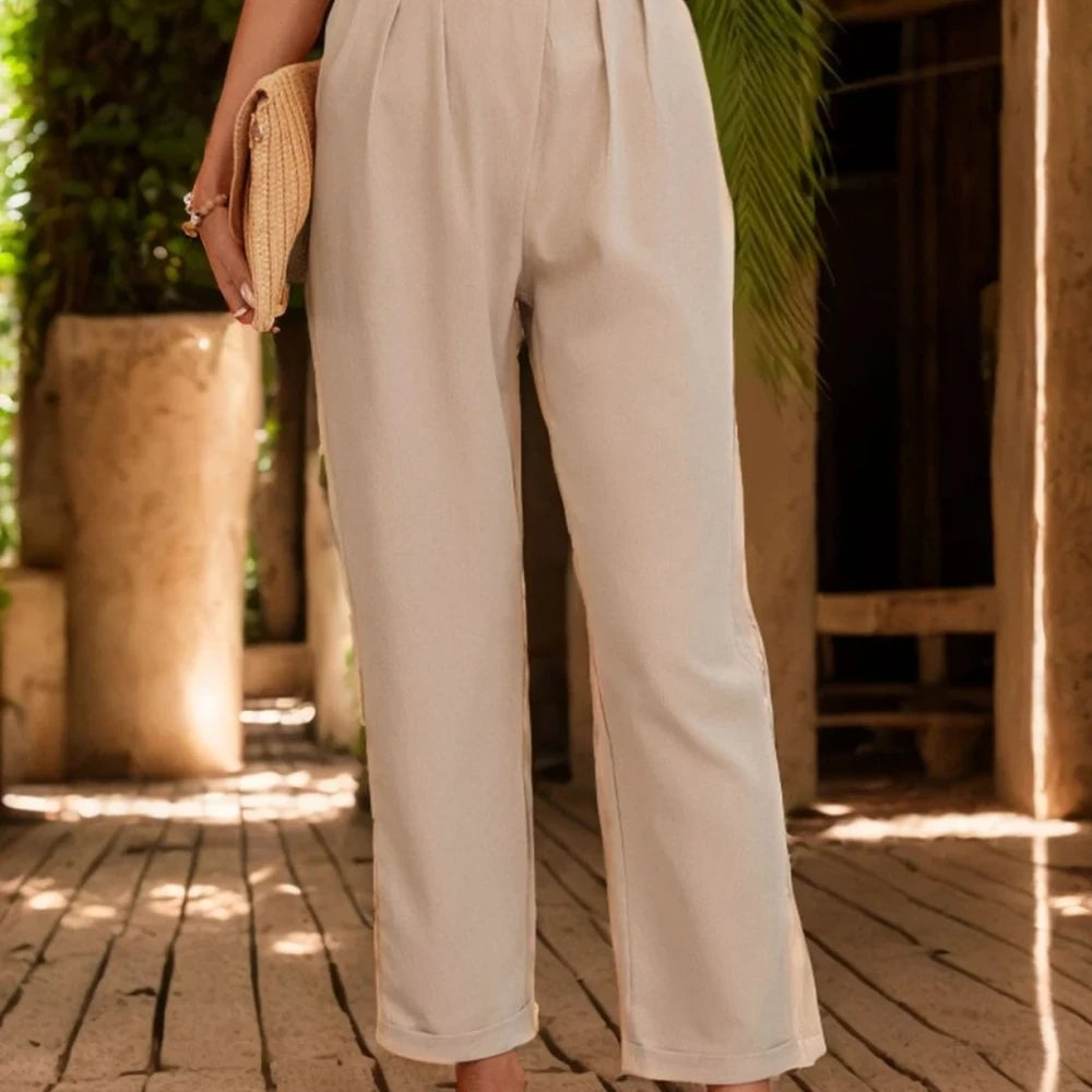 Ruched Elastic Waist Pants with Pockets