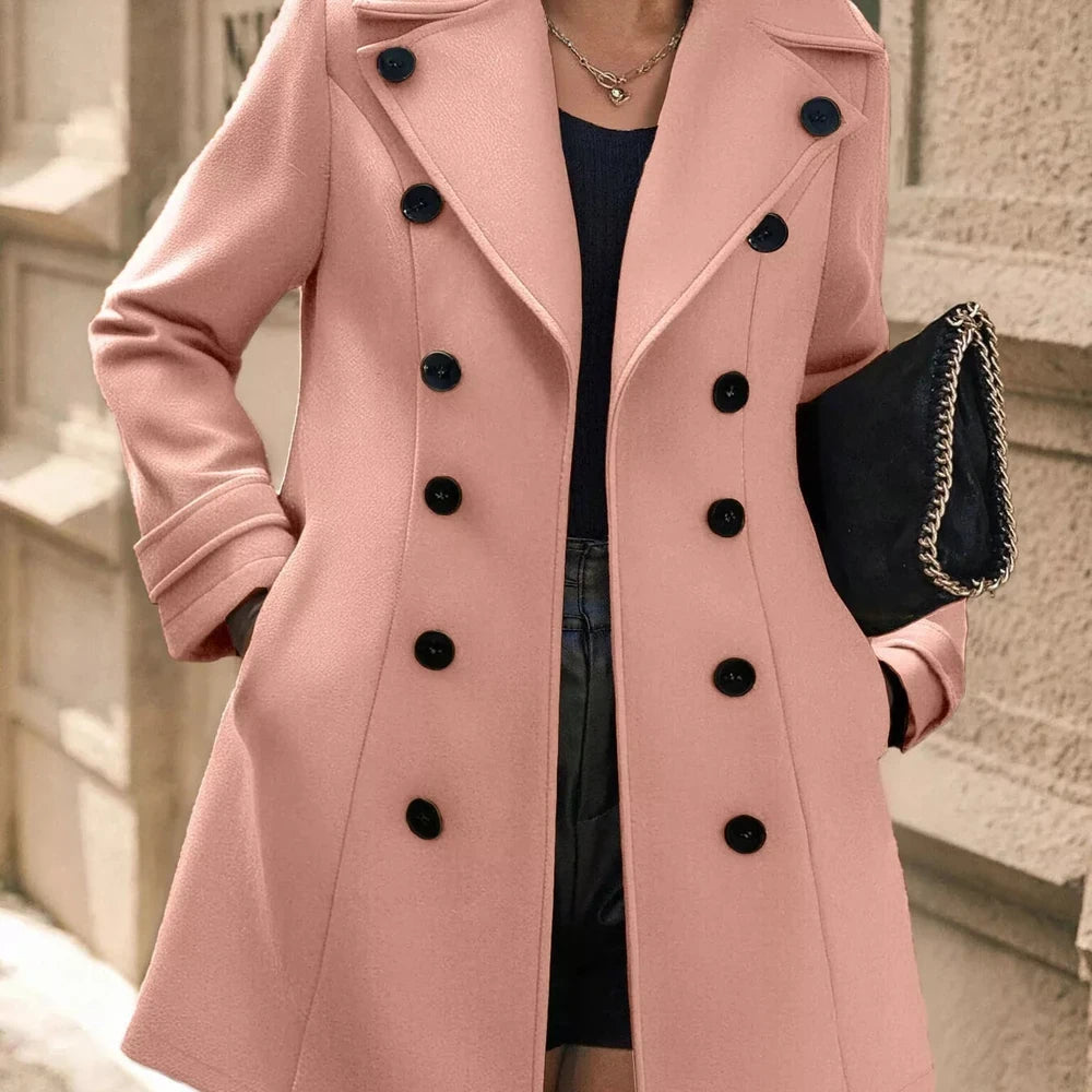 Double-Breasted Wool Blend Overcoat