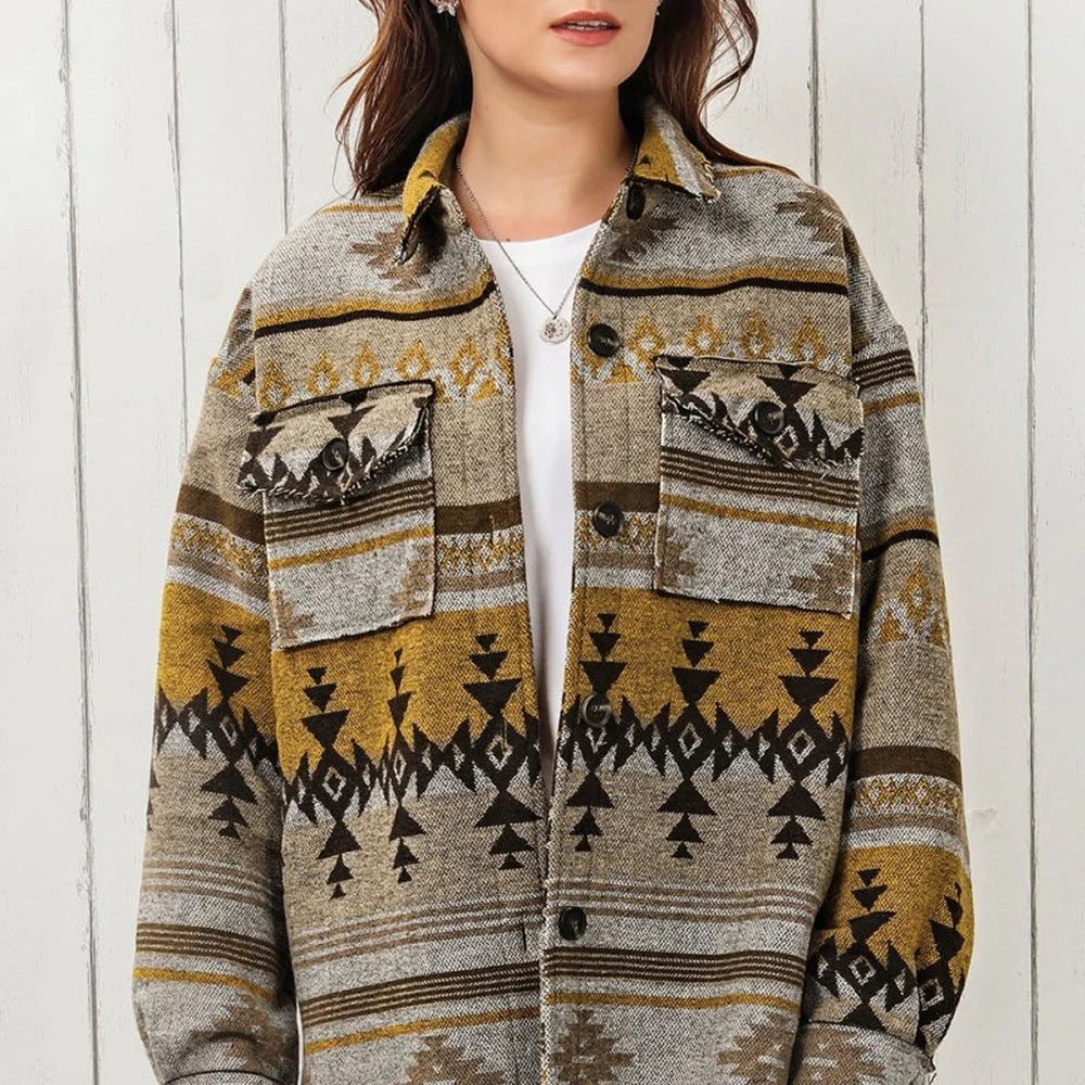 Geometric Collared Drop Shoulder Jacket