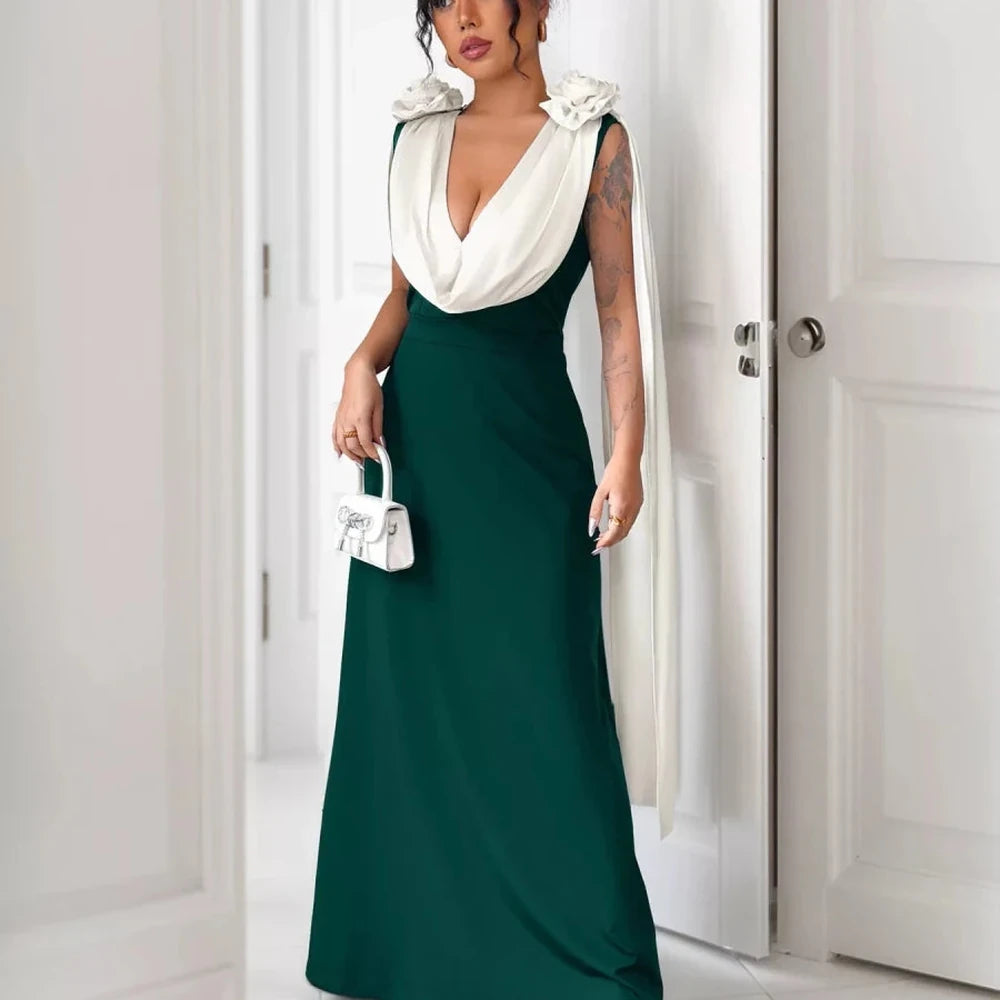 Floral Applique Two Tone Maxi Dress