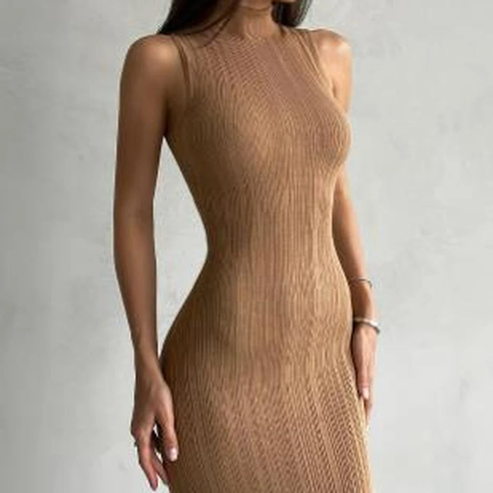 Knit Turtleneck Sleeveless Sheath Dress