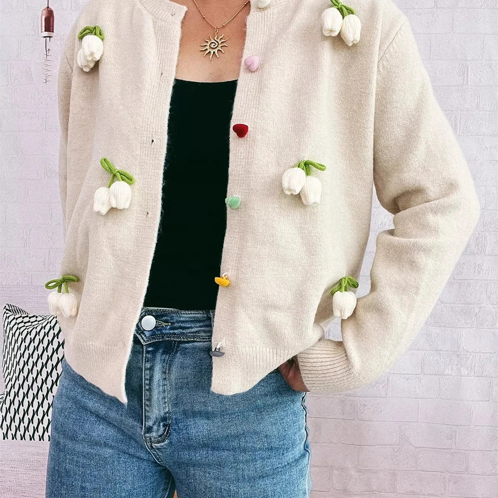 Flower Button Up Long Sleeve Cardigan