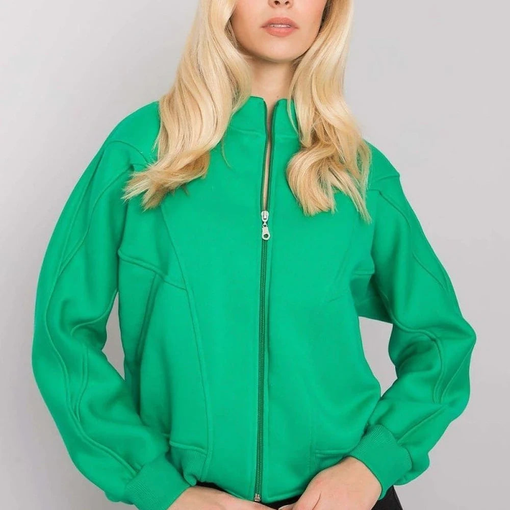 Zipper Sweatshirt Straight Cut Slip Pockets